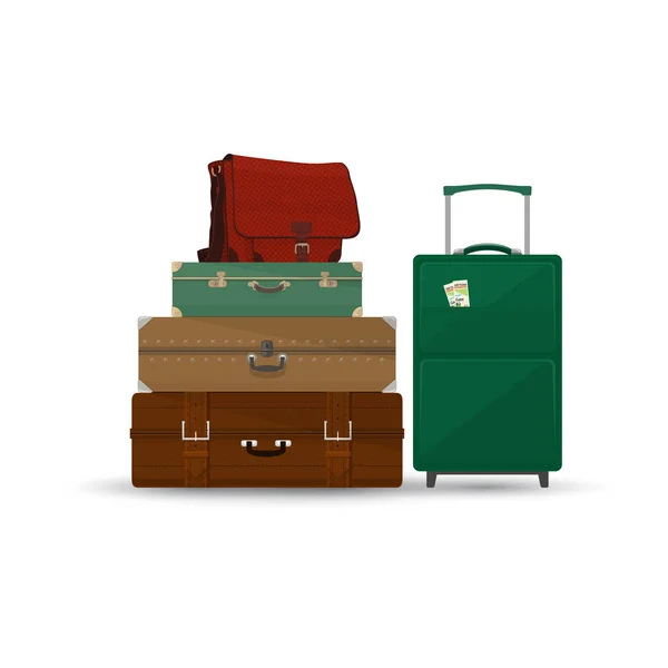 Suitcases and Bag Isolated on White — Stock Vector