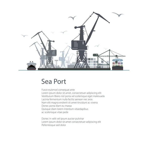 Cargo Sea Port Poster Brochure — Stock Vector