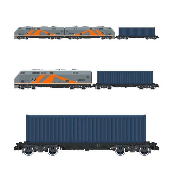 Locomotiva com contêiner na plataforma ferroviária — Vetor de Stock