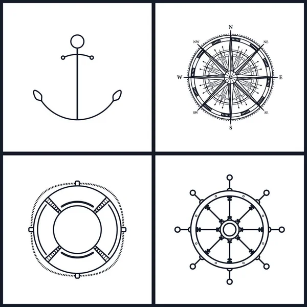 Conjunto de iconos marítimos, ilustración vectorial — Vector de stock