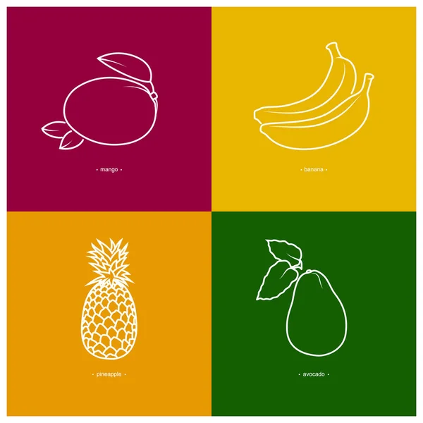 Mango, plátano, piña, aguacate — Vector de stock