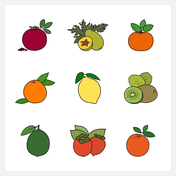 Cítricos y frutas creciendo en los árboles — Vector de stock