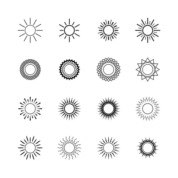 Set of Sun Icons, Line Style Design — Stock Vector