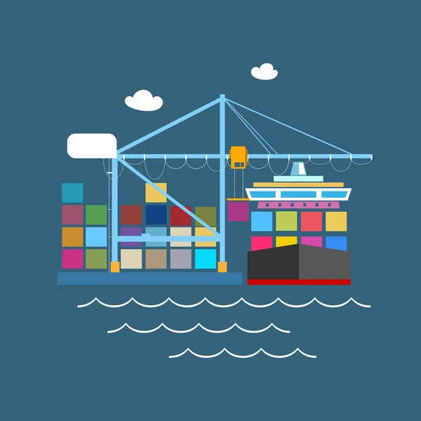 Nákladní kontejnerová loď v přístavu — Stockový vektor