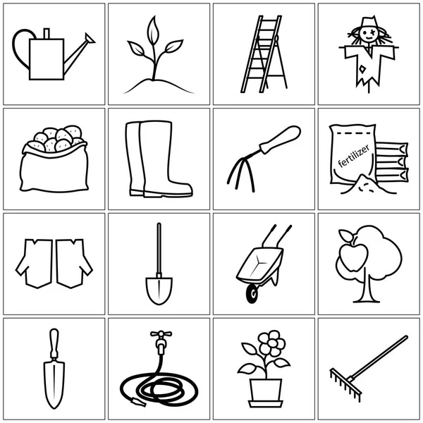Лінійні ікони Садівництво Обладнання — стоковий вектор