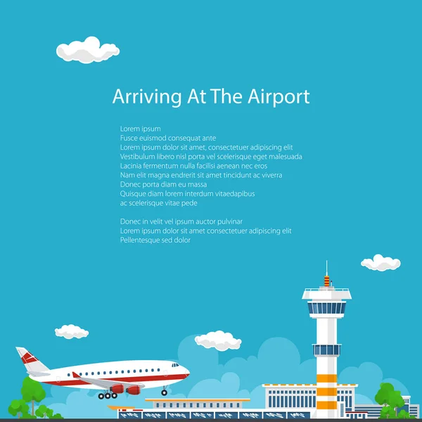 飞机到达机场, 旅行概念 — 图库矢量图片