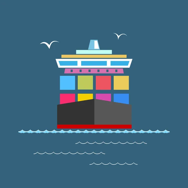 Vooraanzicht van de Container schip op zee — Stockvector