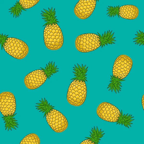 Seamless Pattern ,Pineapple on Azure Background — Stock Vector