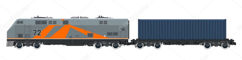 Locomotive with Cargo Container Isolated