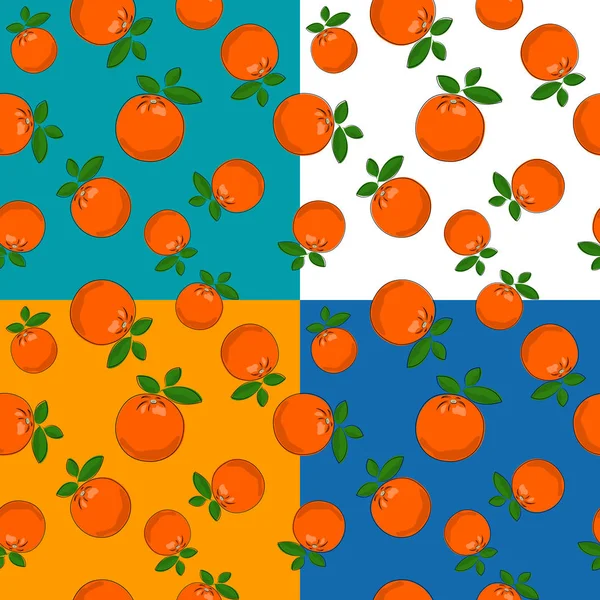 Cuatro patrones sin costura con naranja — Archivo Imágenes Vectoriales