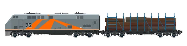 Orange lokomotiv med järnväg plattform — Stock vektor