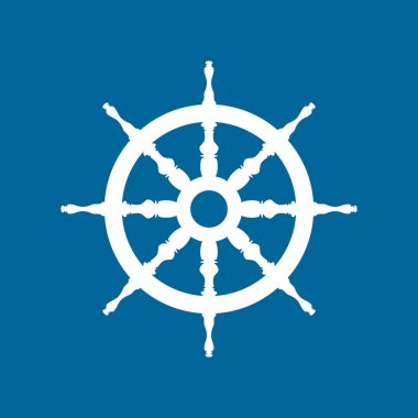 Gemi tekerlek üzerinde mavi arka plan izole