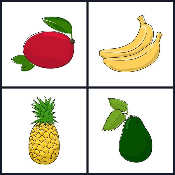 Манго, банан, ананас, авокадо — стоковый вектор