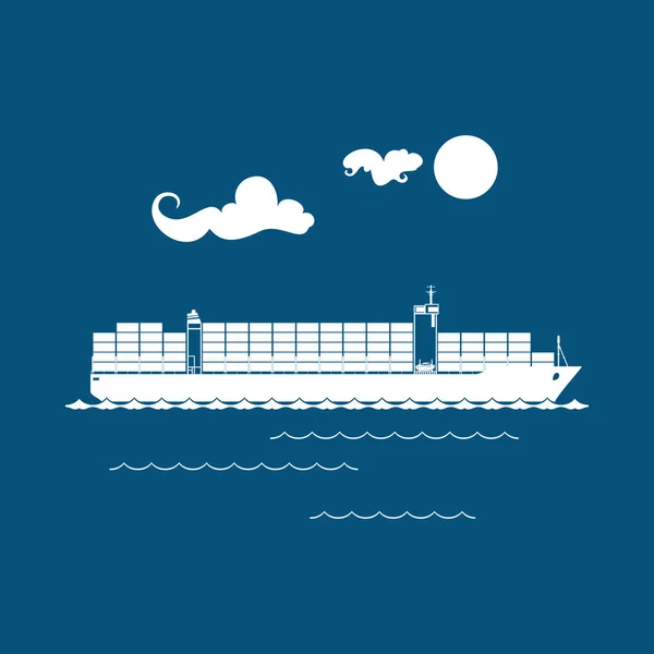 Container vrachtschip geïsoleerd op blauw — Stockvector