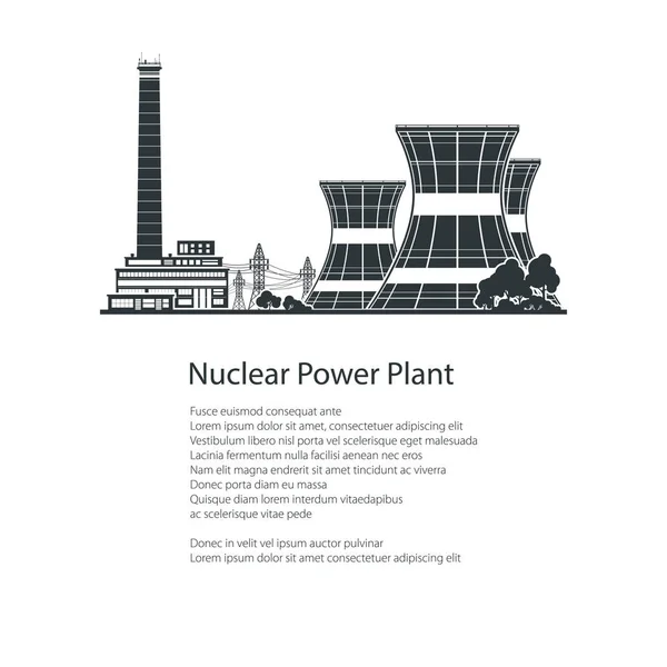 Planta de energía nuclear de silueta, folleto del cartel — Vector de stock