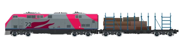 Locomotiva con piattaforma per il trasporto di legname — Vettoriale Stock