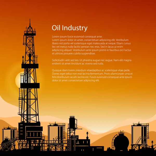 Silueta Rigs de perforación y texto — Vector de stock