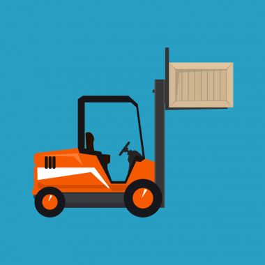 Turuncu Forklift izole kutuyu kaldırdı