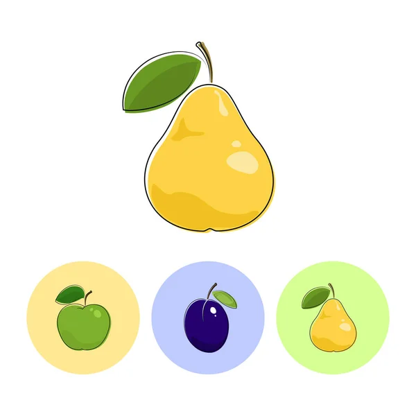 Icônes de fruits, Poire, Prune, Pomme — Image vectorielle