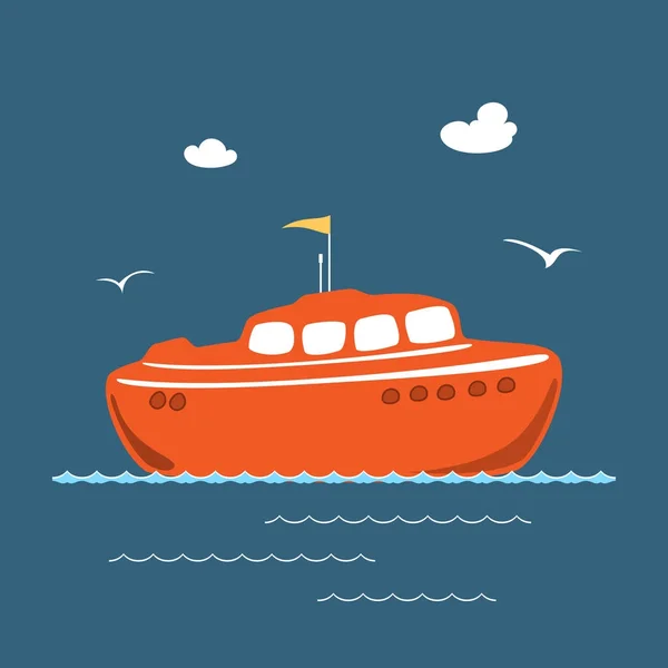 Barco salvavidas naranja, buque de rescate marino — Vector de stock