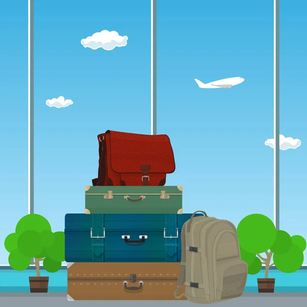 Koffer und Tasche gegen das Fenster — Stockvektor