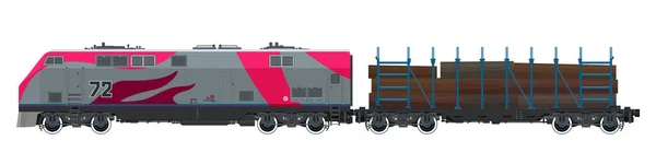 Locomotiva rosa con piattaforma ferroviaria — Vettoriale Stock