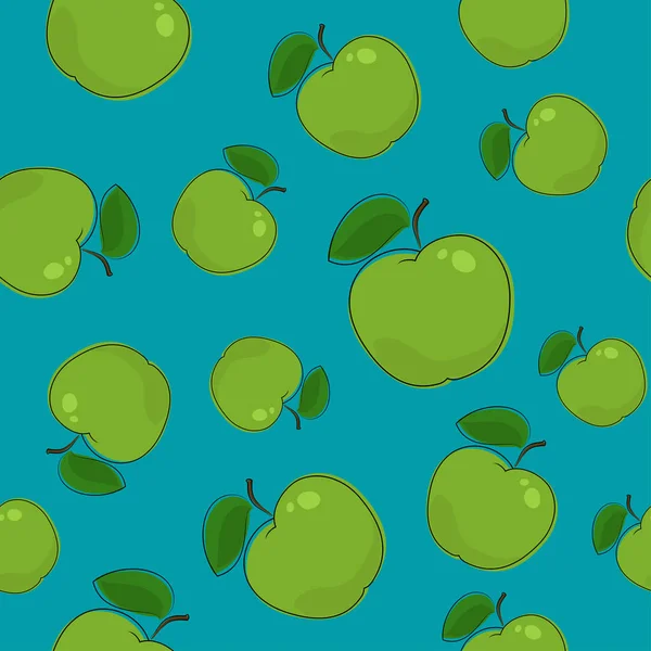 Nahtloses Muster, Apfel auf azurblauem Hintergrund — Stockvektor
