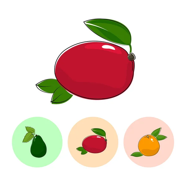 Frukt ikoner, Mango, avokado, grapefrukt — Stock vektor