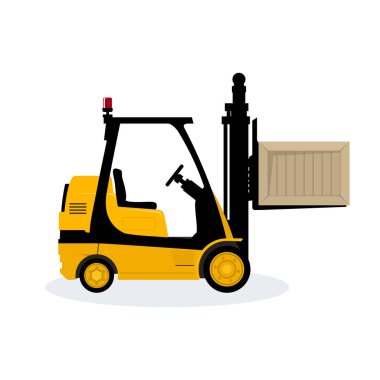 Sarı araç Forklift alır bir kutu