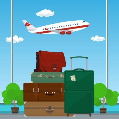 Retro valiz ve arabası bavul renkli