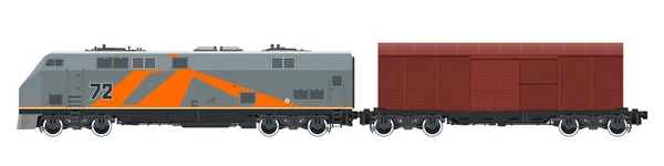 Locomotiva arancione con carro chiuso isolato — Vettoriale Stock
