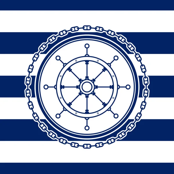 Emblema del mar con la rueda del barco — Archivo Imágenes Vectoriales