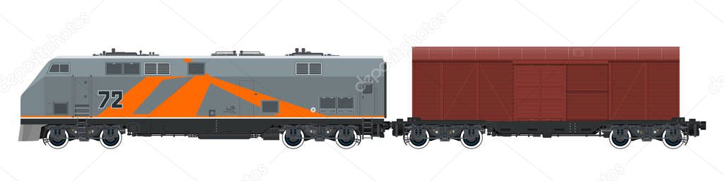 Orange Locomotive with Closed Wagon Isolated