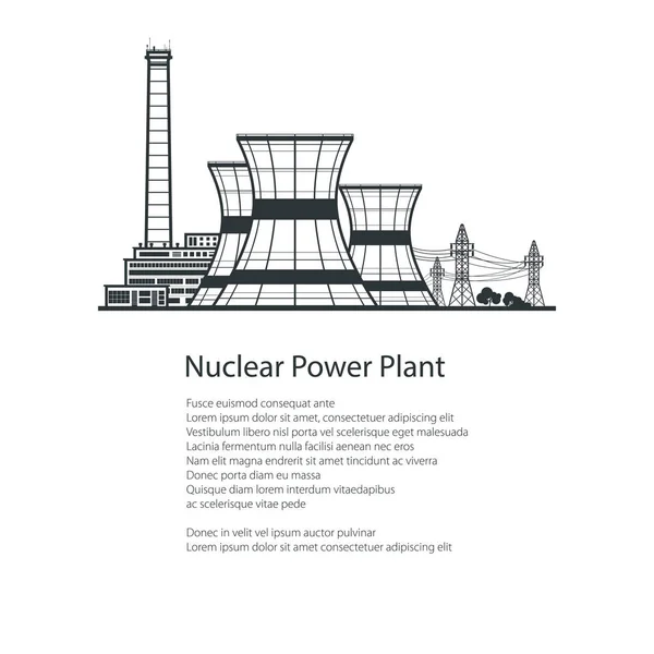 Reactor nuclear y líneas eléctricas, diseño de folletos — Vector de stock