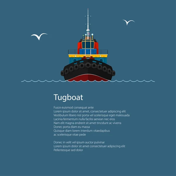 Front View of Tugboat and Text — Stock Vector