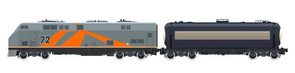 Orange Locomotive with Tank Car Isolated — Stock Vector
