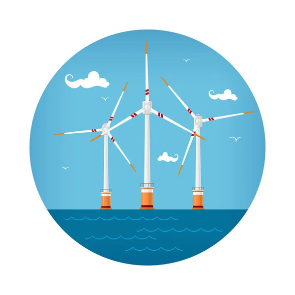Turbinas de Vento Ícone no Mar — Vetor de Stock
