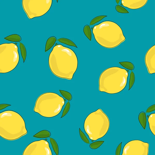 Seamless Pattern ,Lemon on Azure Background — Stock Vector