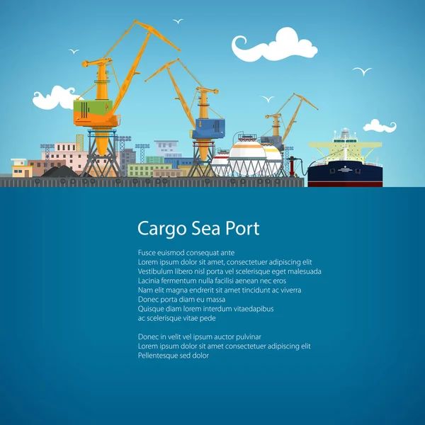 Cysterna w port morski ładunków i tekst — Wektor stockowy