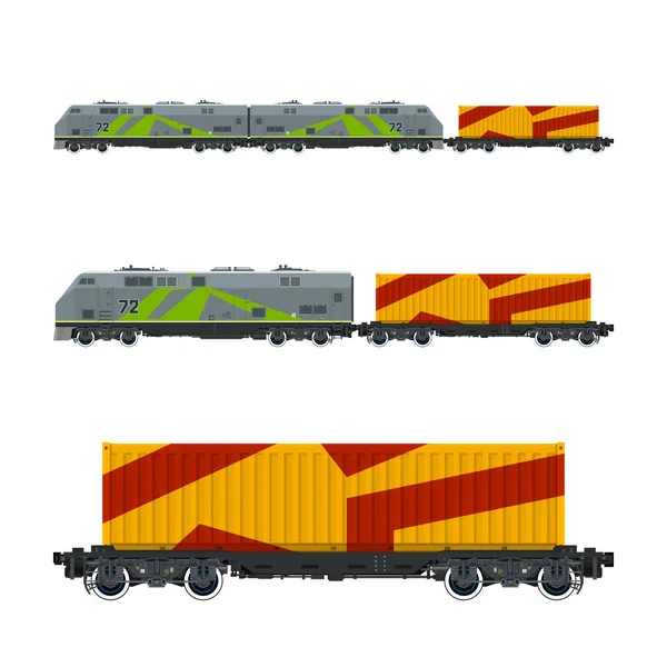 Locomotiva com recipiente de carga laranja — Vetor de Stock