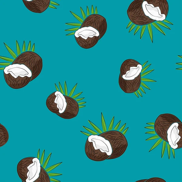 Seamless mönster, kokos på Azure bakgrund — Stock vektor