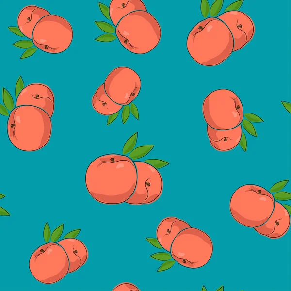 Seamless Pattern , Peach on Azure Background — Stock Vector