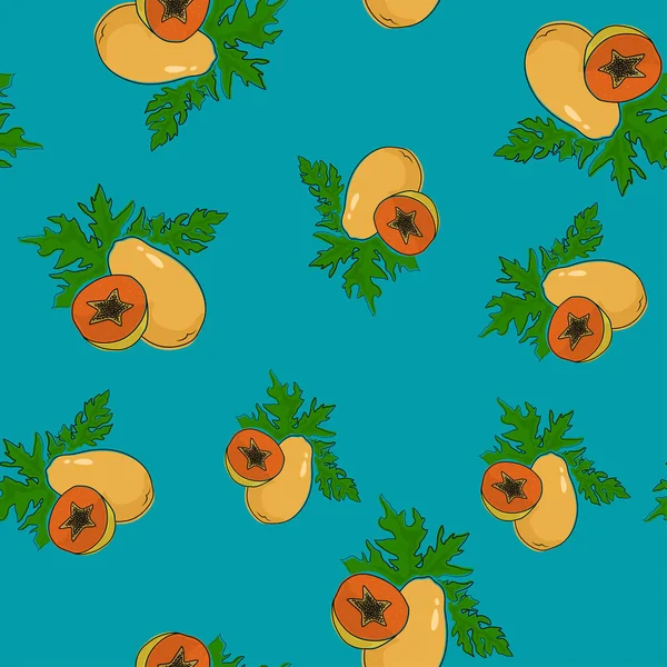 Seamless mönster, Papaya på Azure bakgrund — Stock vektor