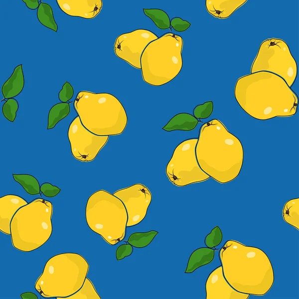 Seamless Pattern , Quince on Blue Background — Stock Vector