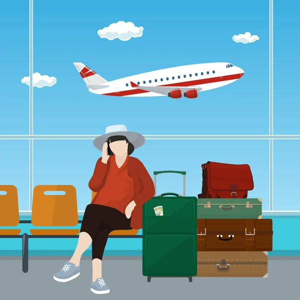Poczekalni na lotnisku z pasażerem — Wektor stockowy