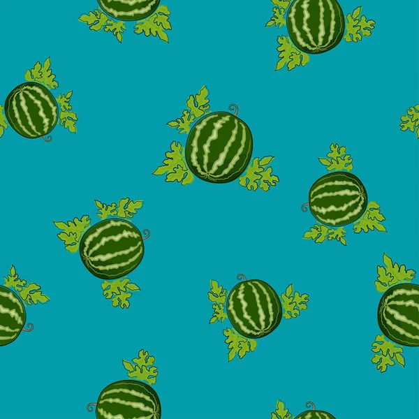 Nahtloses Muster, Wassermelone auf azurblauem Hintergrund — Stockvektor