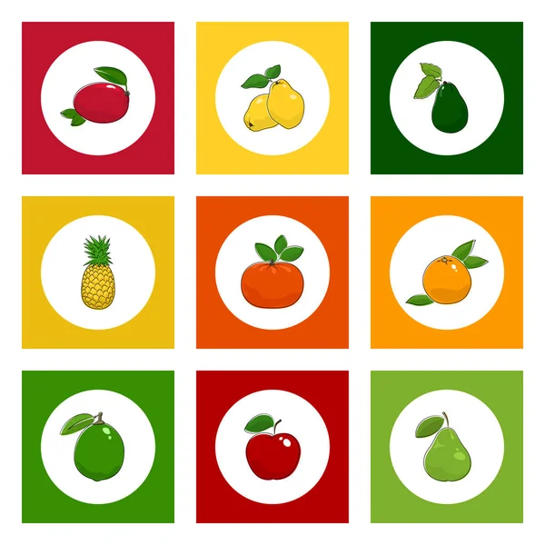 Symbole tropische Früchte auf farbigem Hintergrund — Stockvektor