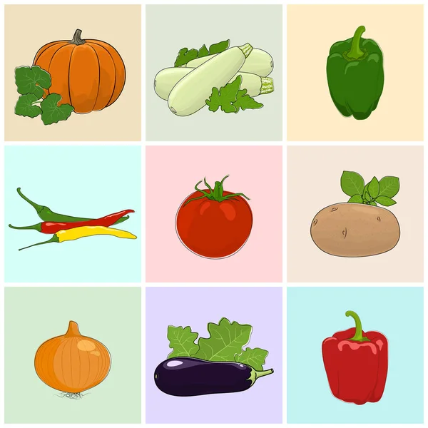 Icônes colorées Légumes frais — Image vectorielle