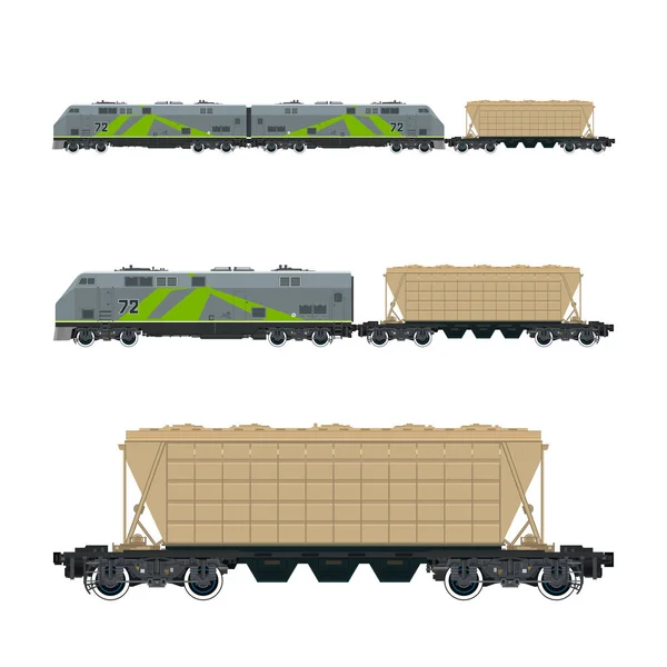Зелений локомотива з бункера автомобіля на платформі — стоковий вектор