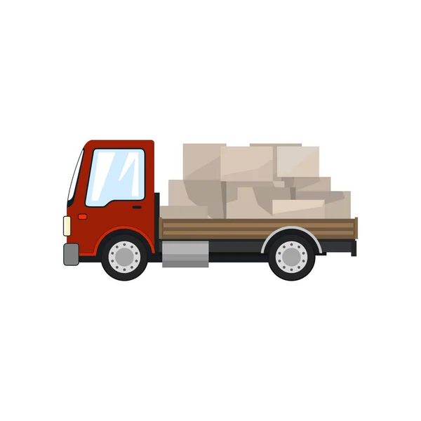 Red Small Cargo Truck with Boxes Isolated — Stock Vector